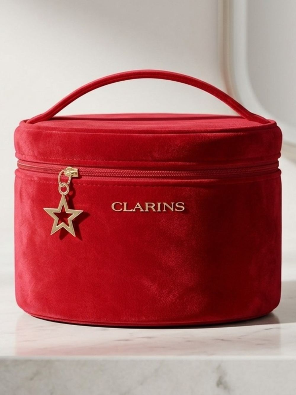 Clarins Red Velvet Cosmetic Case with Gold Star Charm
